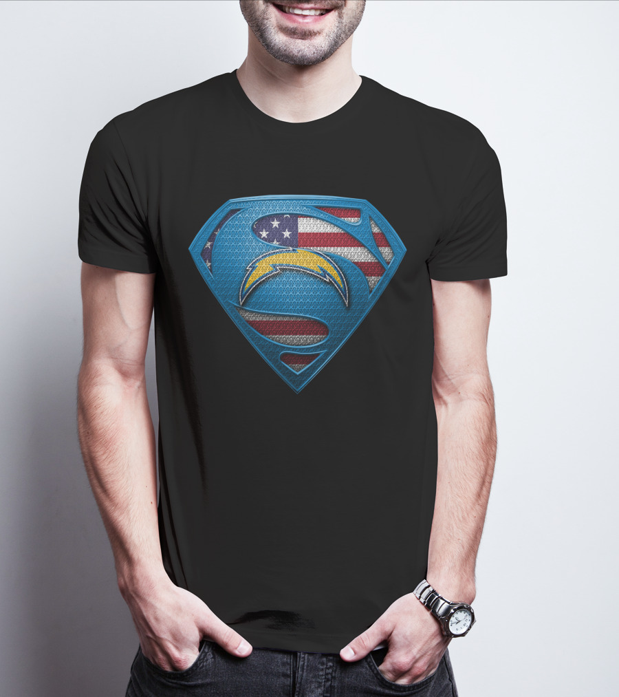 Los Angeles Chargers Superman Logo American Flag T-Shirt