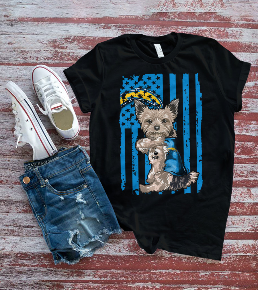 Yorkshire Terrier I Love Mom Los Angeles Chargers T-Shirt