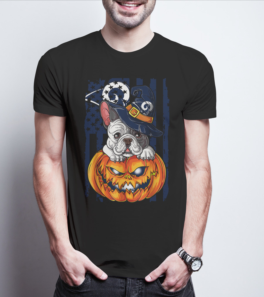 Hlw Bulldog Wizards Hat Pumpkin Los Angeles Rams T-Shirt