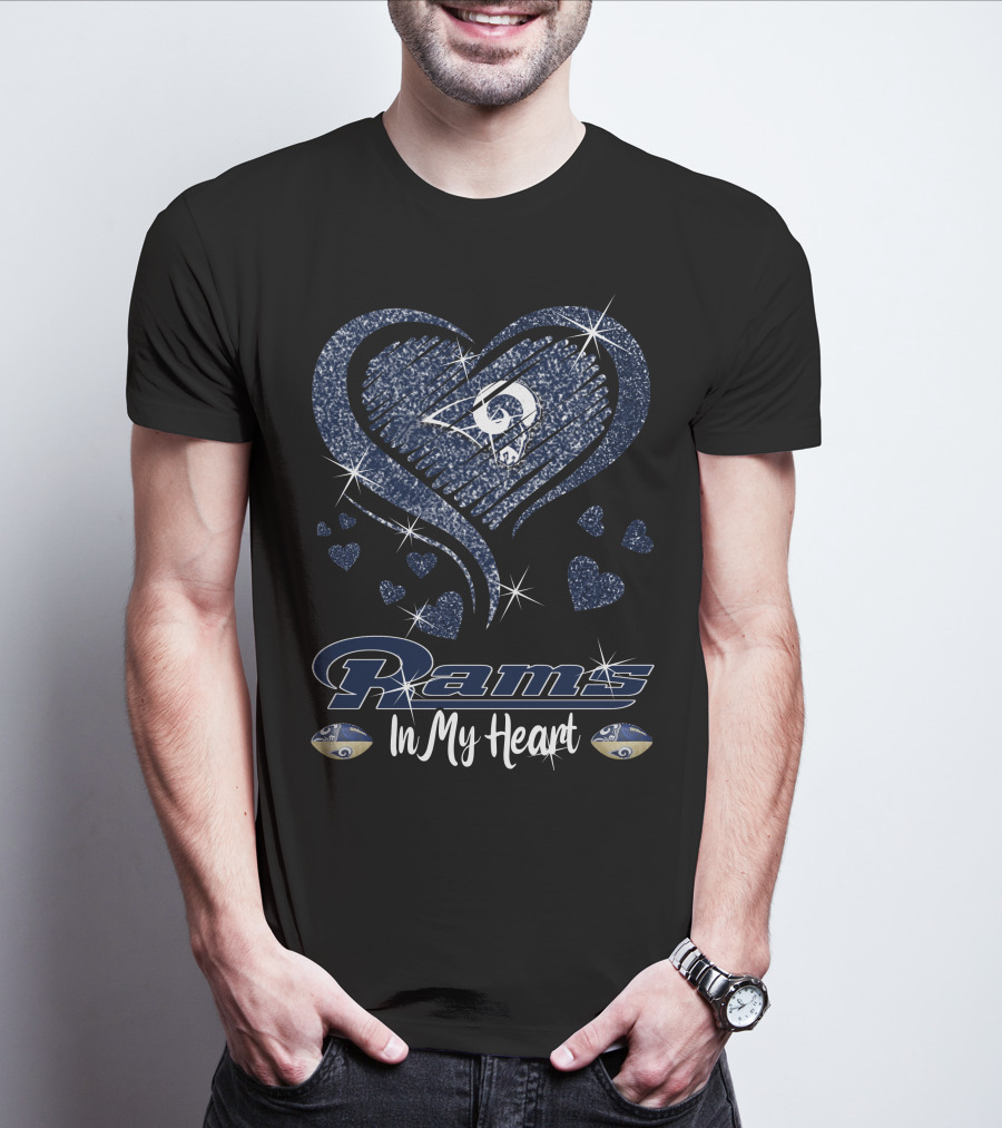 Rams In My Heart Los Angeles Football Team Sparkling Heart T-Shirt