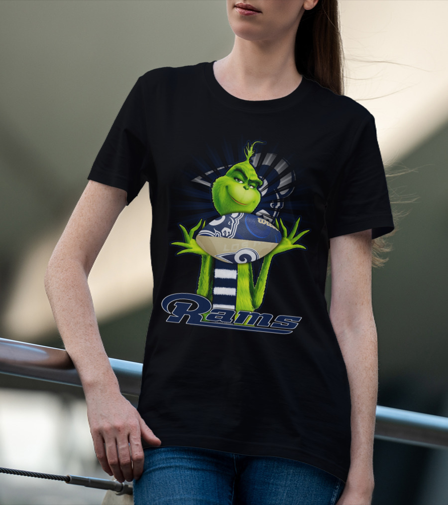 Grinch Holding Los Angeles Rams Football T-Shirt