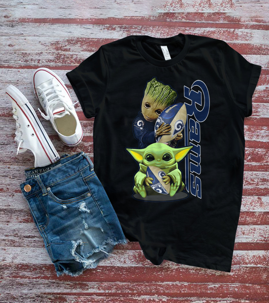 Groot And Baby Yoda With Rams Football Los Angeles Grzd T-Shirt