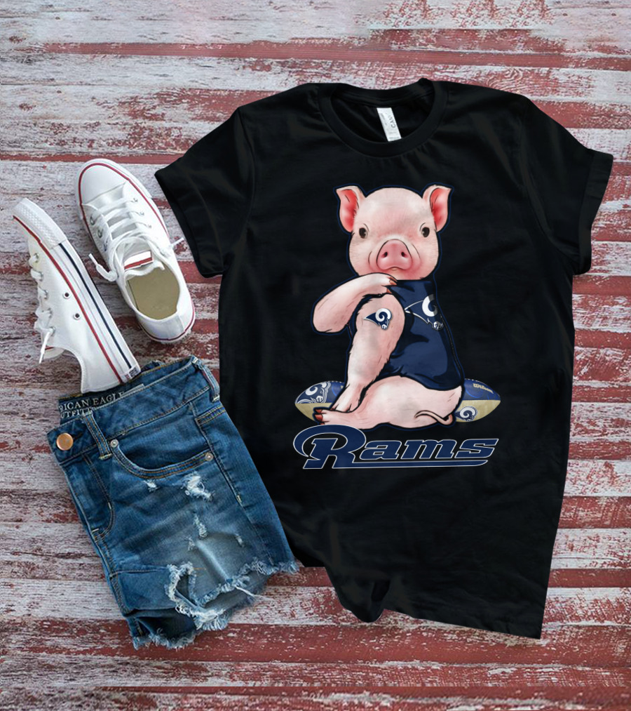 Pig In Los Angeles Rams Jersey With Football T-Shirt