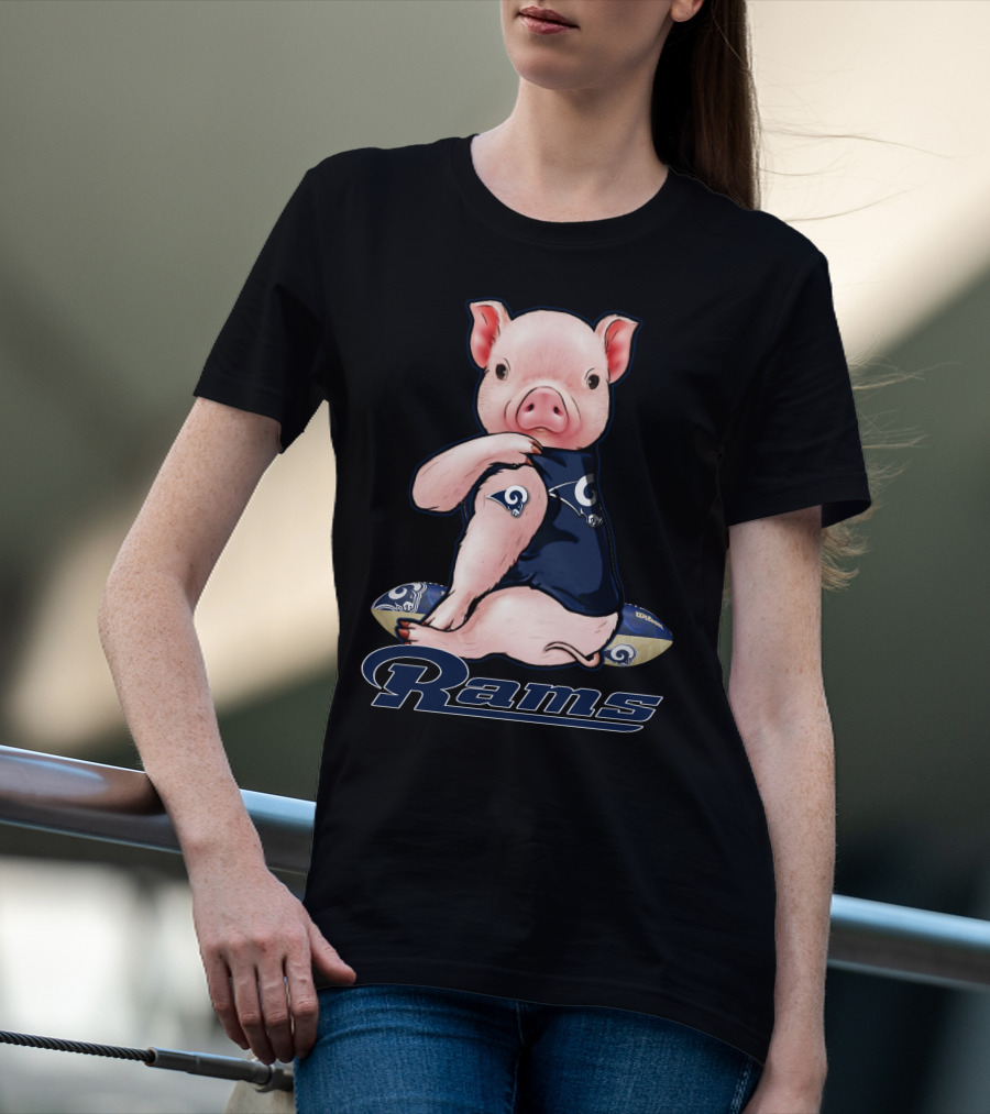 Pig In Los Angeles Rams Jersey With Football T-Shirt