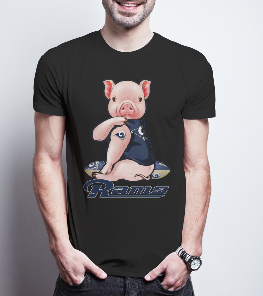 Pig In Los Angeles Rams Jersey With Football T-Shirt