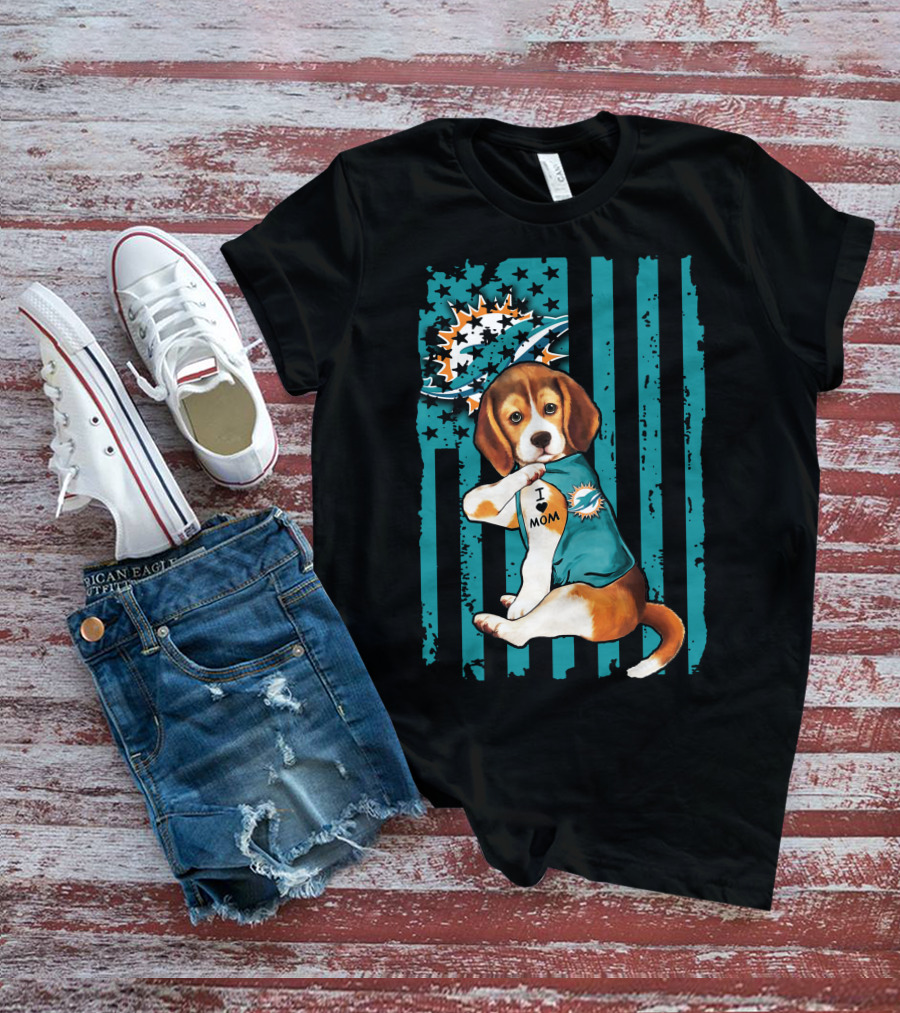 Beagle Miami Dolphins I Love Mom T-Shirt