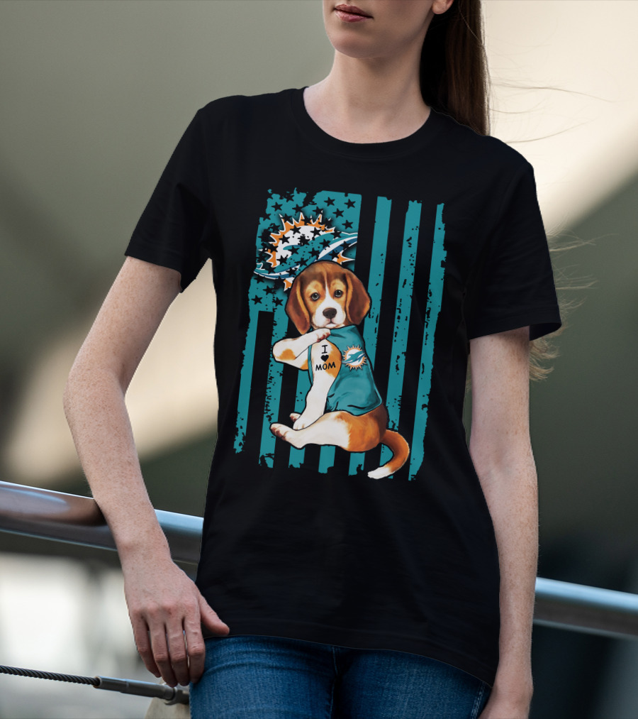 Beagle Miami Dolphins I Love Mom T-Shirt