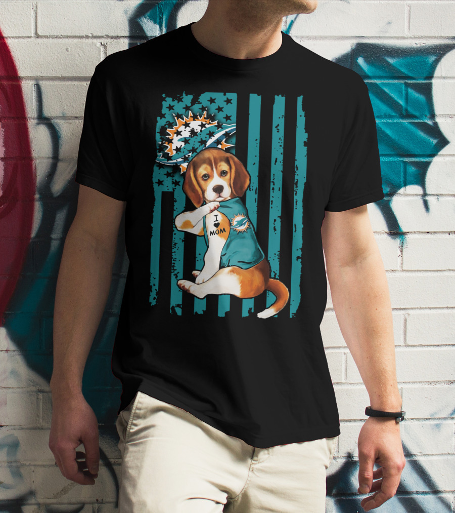 Beagle Miami Dolphins I Love Mom T-Shirt