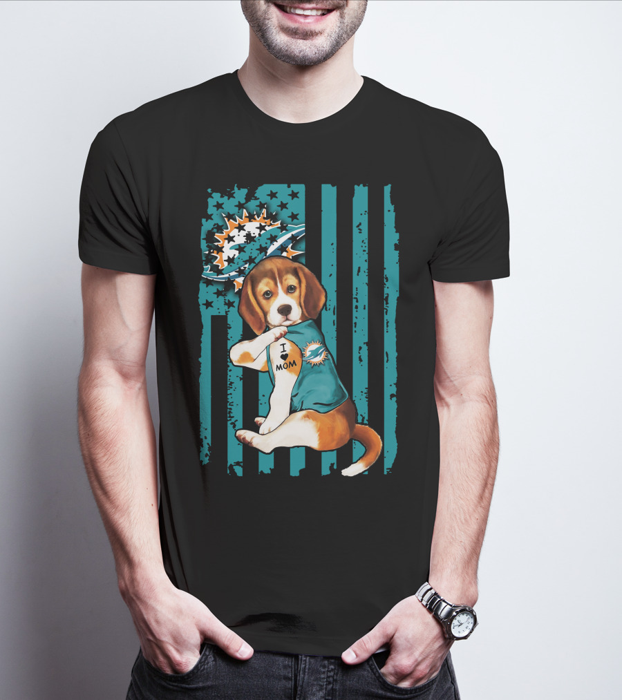 Beagle Miami Dolphins I Love Mom T-Shirt