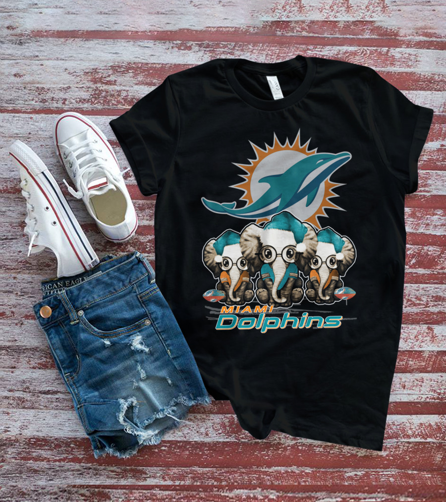 Miami Dolphins Christmas Elephants T-Shirt