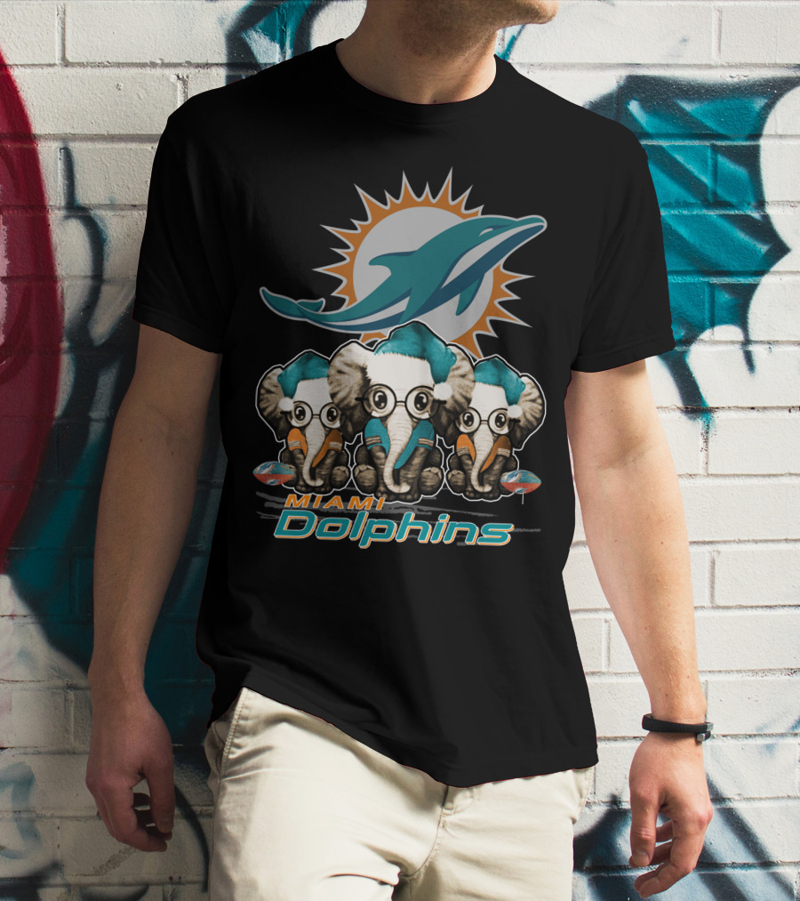 Miami Dolphins Christmas Elephants T-Shirt