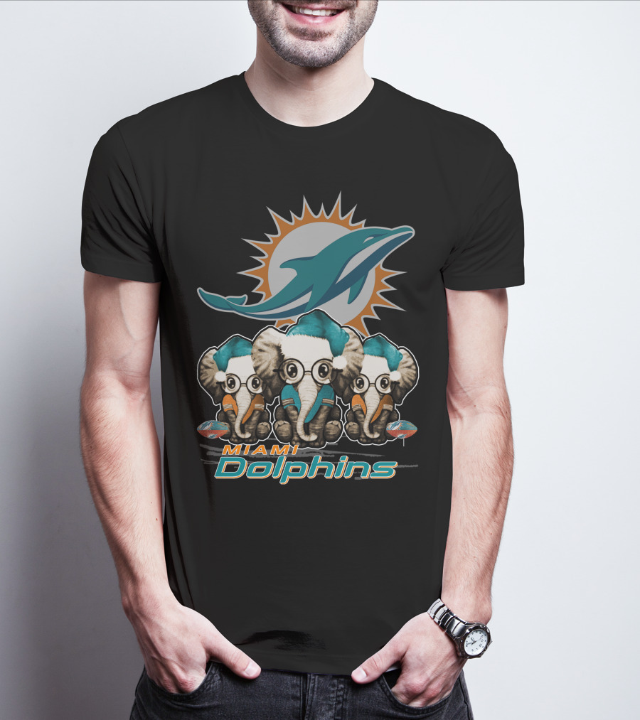 Miami Dolphins Christmas Elephants T-Shirt