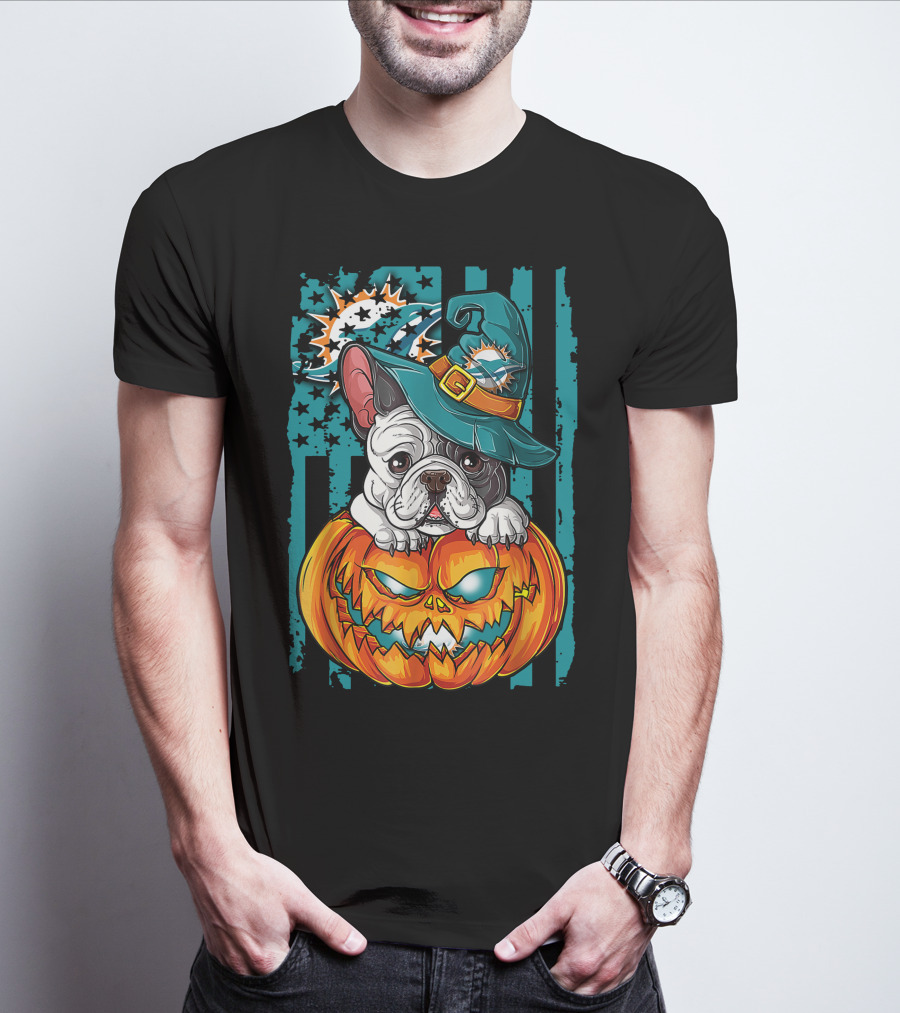 Hlw Bulldog Miami Dolphins Halloween Pumpkin Magic T-Shirt