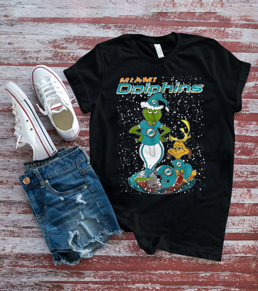 Grinchxmas Miami Dolphins Holiday Football T-Shirt