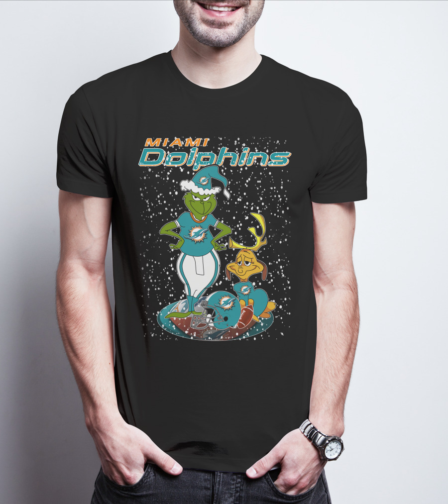 Grinchxmas Miami Dolphins Holiday Football T-Shirt