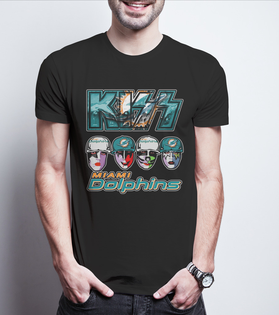 Kiss Miami Dolphins Face Paint Characters With Football Helmets T-Shirt