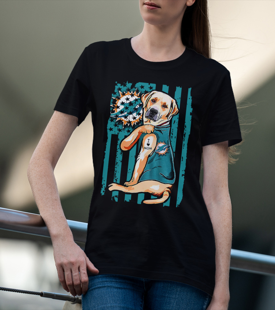 Labrador Retriever Miami Dolphins I Love Mom T-Shirt