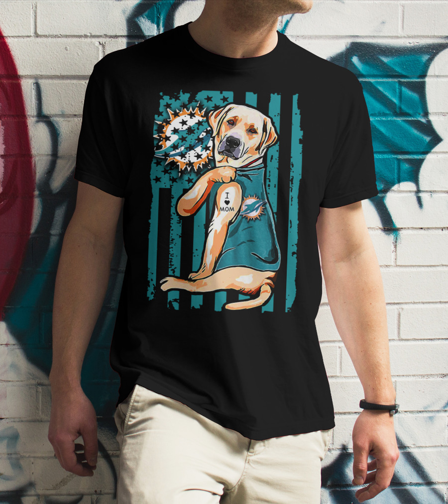 Labrador Retriever Miami Dolphins I Love Mom T-Shirt
