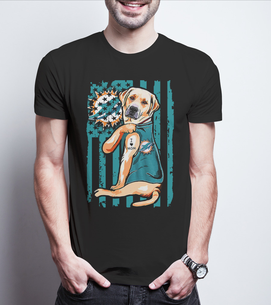 Labrador Retriever Miami Dolphins I Love Mom T-Shirt