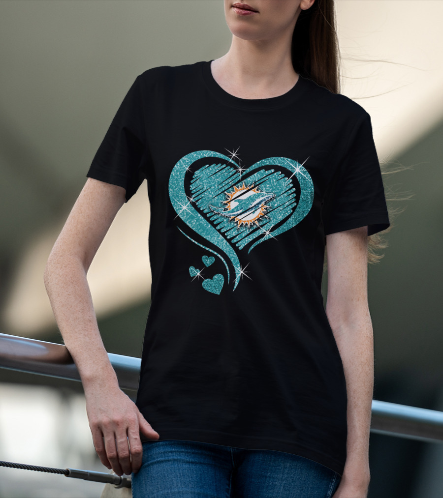 Heart Diamond Miami Dolphins Sparkling T-Shirt