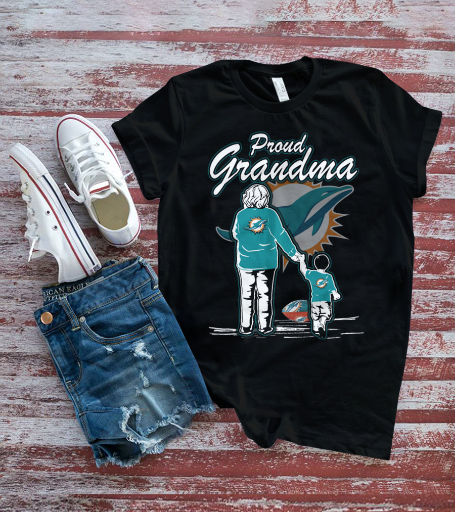 Proud Grandma Miami Dolphins Fan With Logo And Child T-Shirt