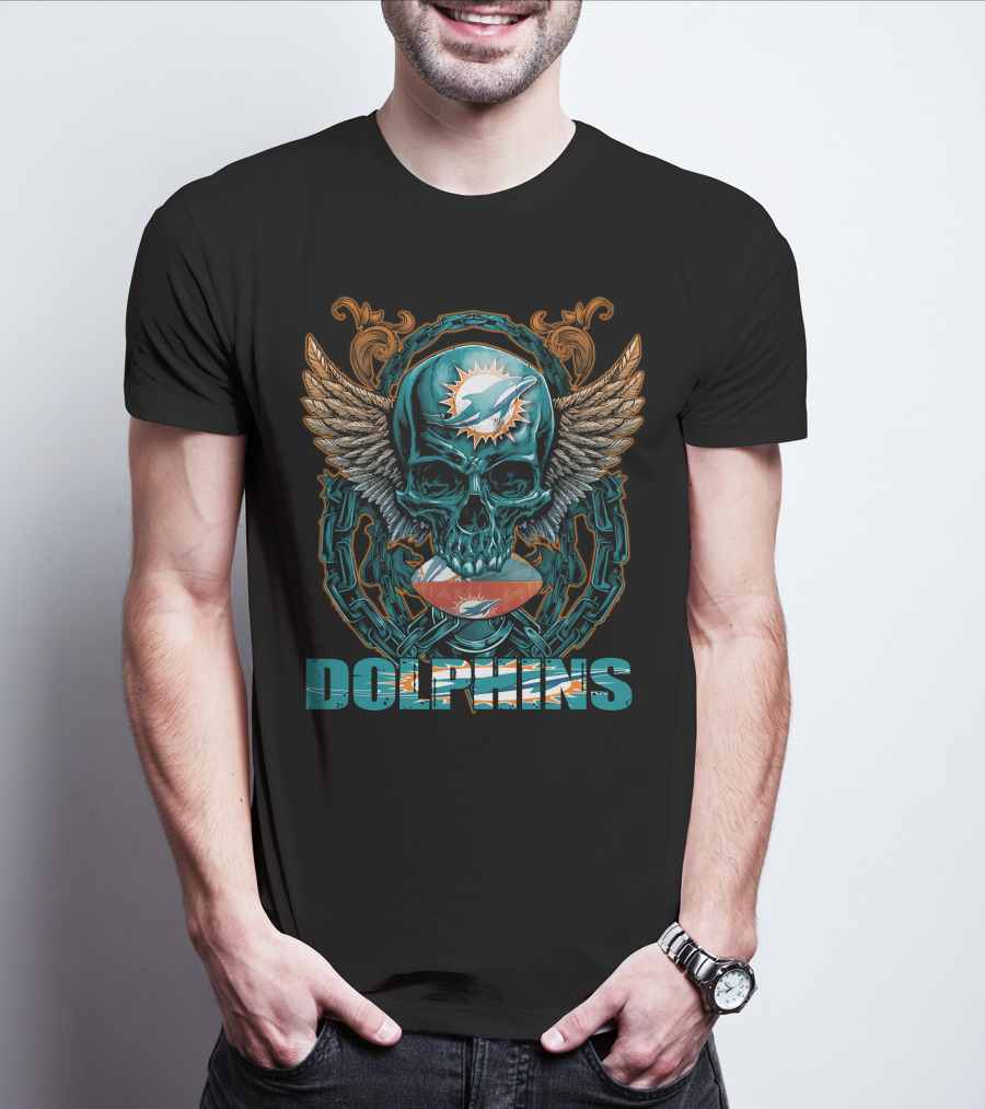 Dolphins Skullfb Miami Dolphins Winged Skull T-Shirt