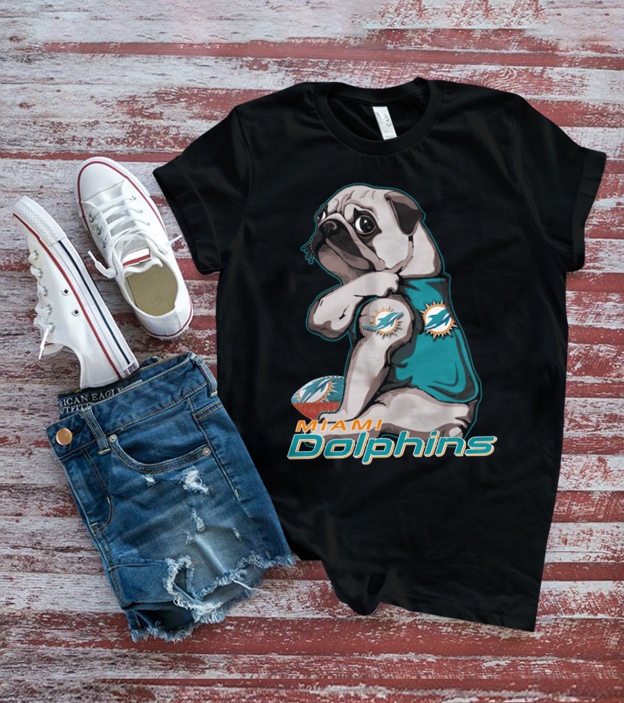 Miami Dolphins Pug Football T-Shirt