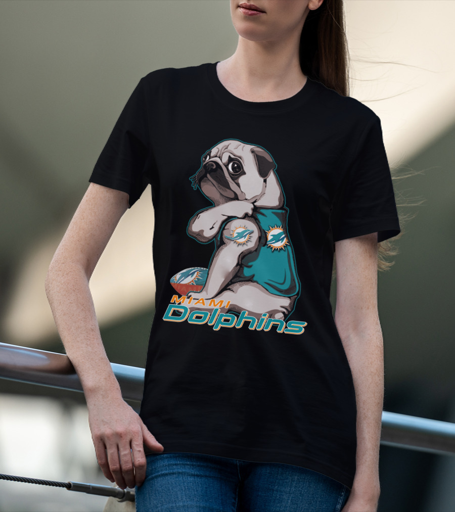 Miami Dolphins Pug Football T-Shirt