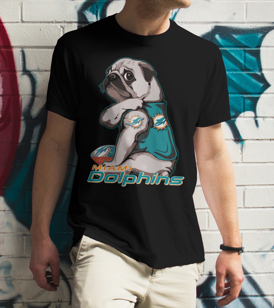 Miami Dolphins Pug Football T-Shirt