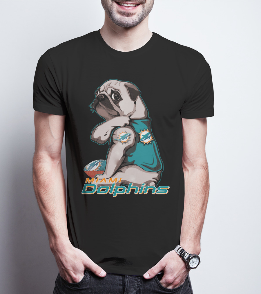 Miami Dolphins Pug Football T-Shirt