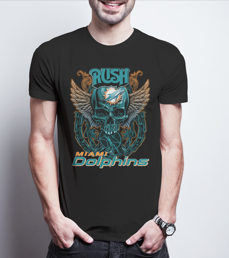 RUSH Miami Dolphins Skull Wings Chain T-Shirt