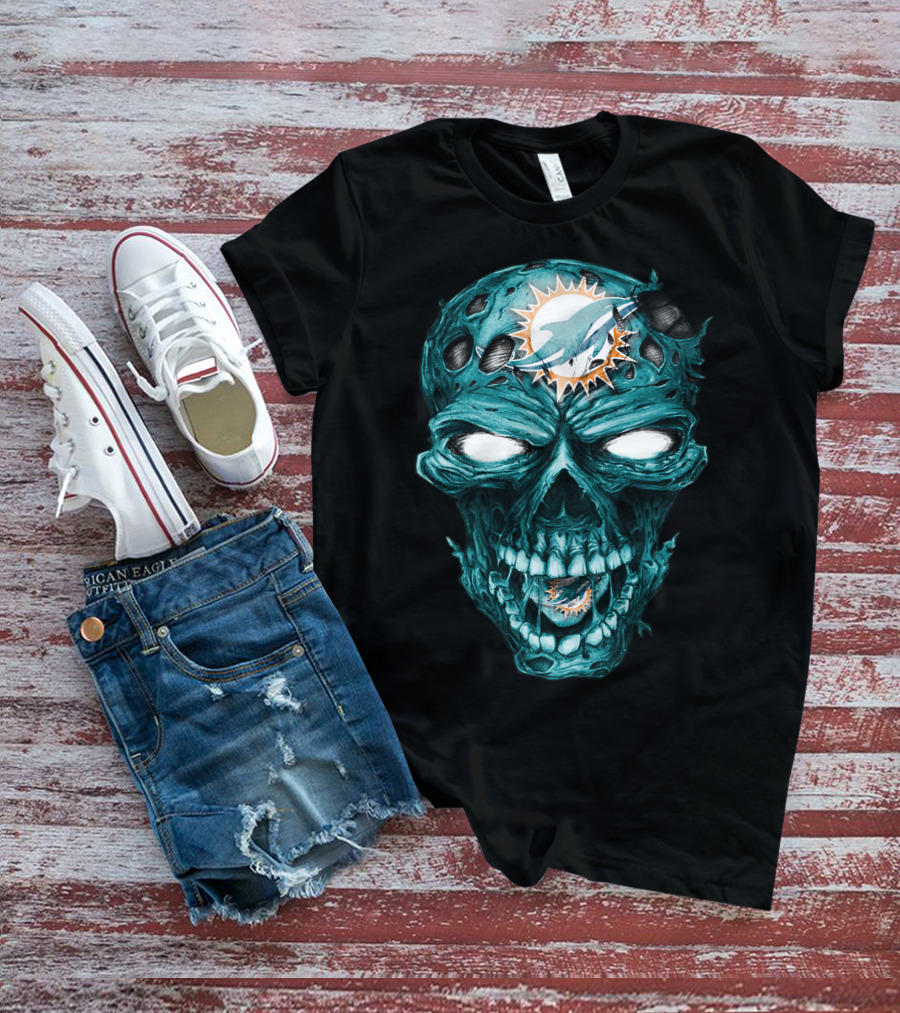 Skull Miami Dolphins Zombie Head T-Shirt