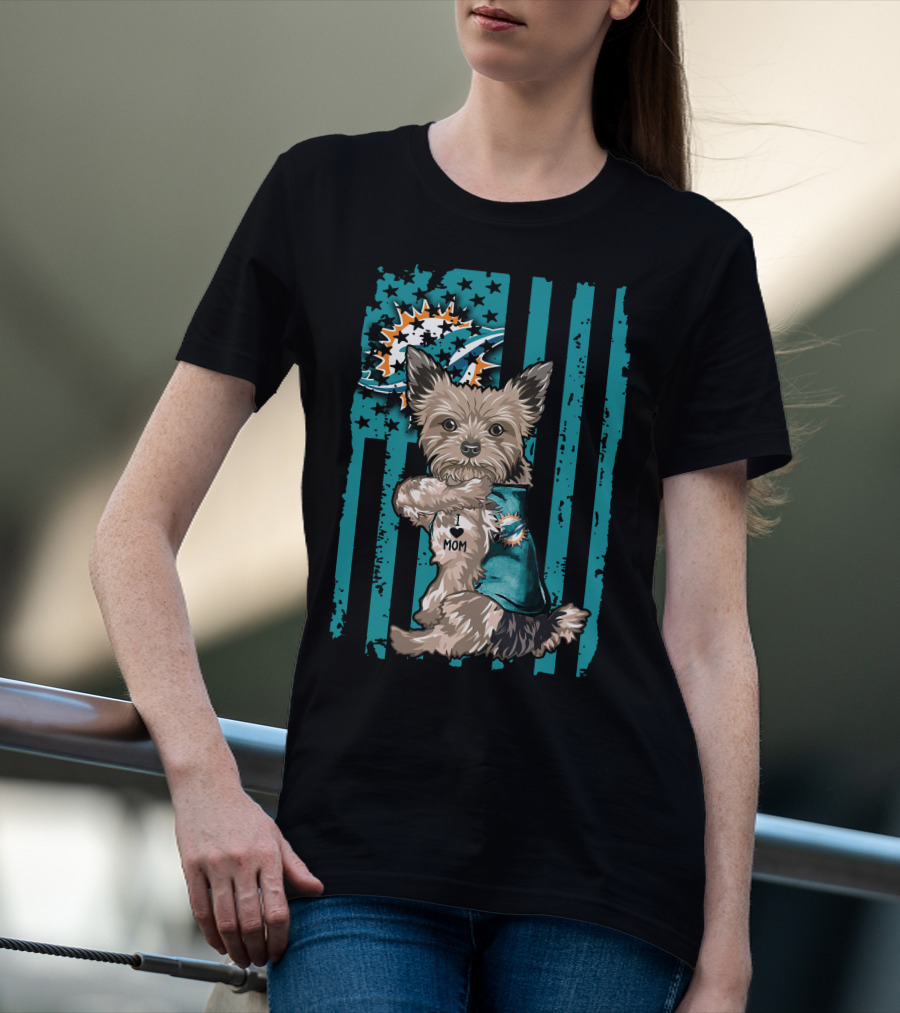 Yorkshire Terrier I Love Mom Miami Dolphins T-Shirt