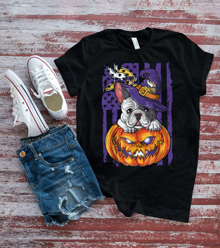 Hlw Bulldog Minnesota Vikings Witch Pumpkin Halloween T-Shirt