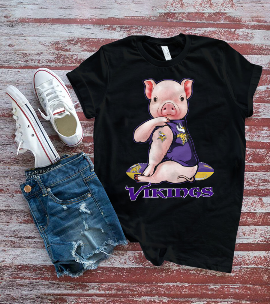 Pig In Minnesota Vikings Jersey With Football T-Shirt