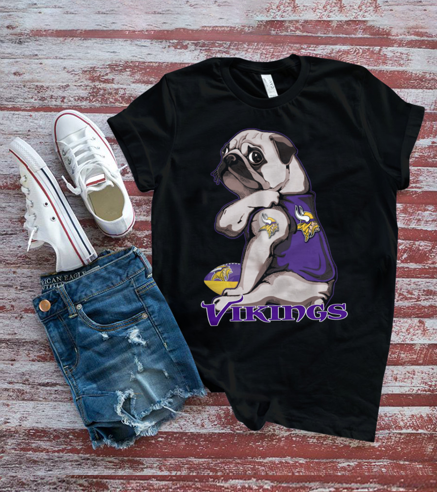 Pug Wearing Minnesota Vikings Jersey T-Shirt