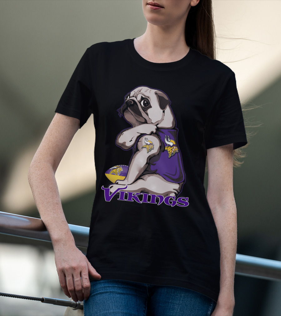 Pug Wearing Minnesota Vikings Jersey T-Shirt