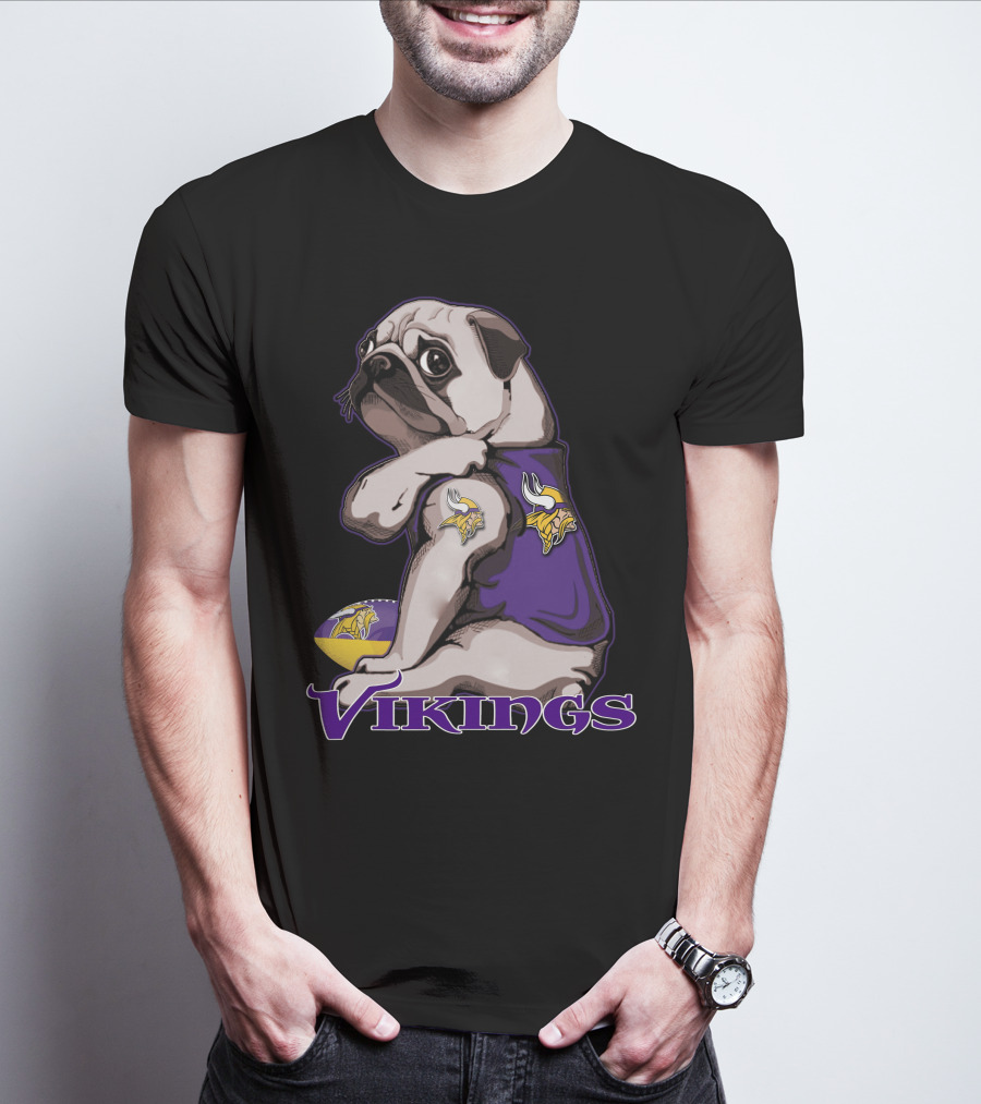 Pug Wearing Minnesota Vikings Jersey T-Shirt