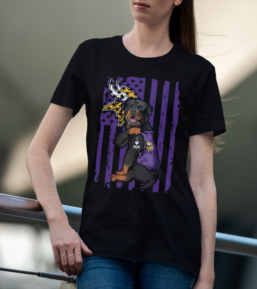 Rottweiler I Love Mom Minnesota Vikings Vikings Logo Flag T-Shirt