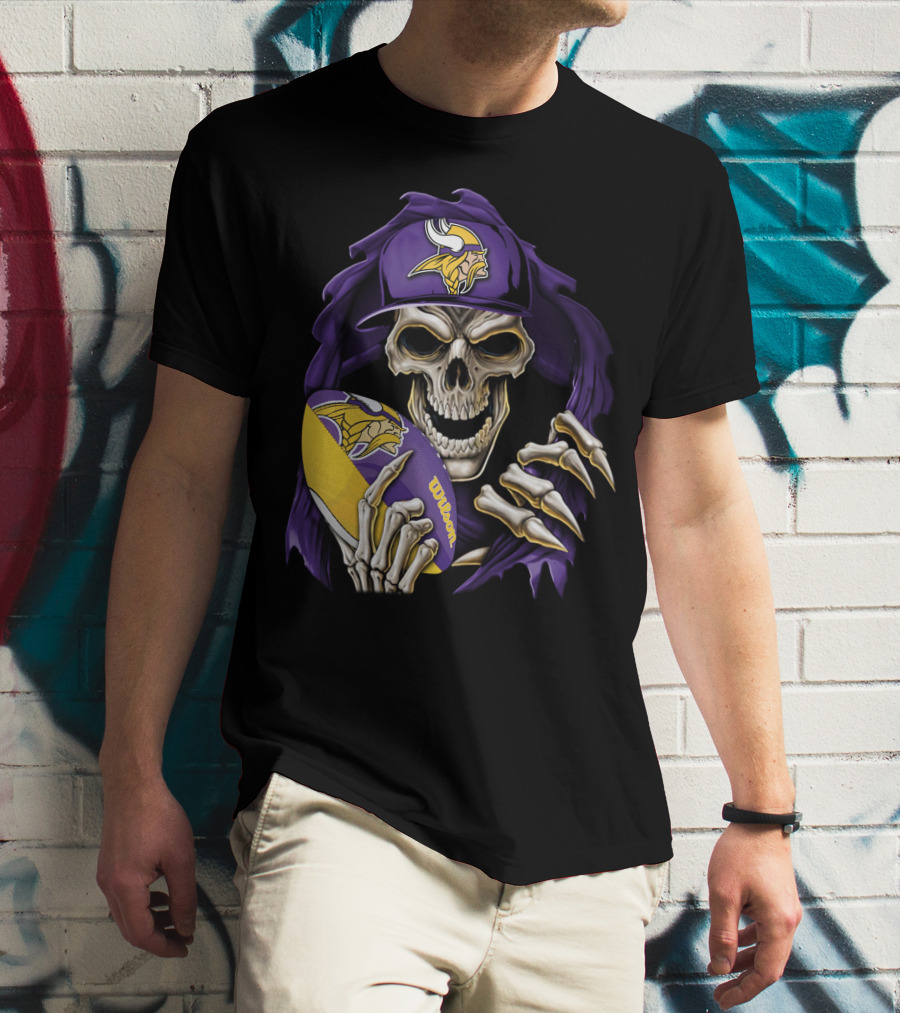 Minnesota Vikings Skull With Football And Cap T-Shirt