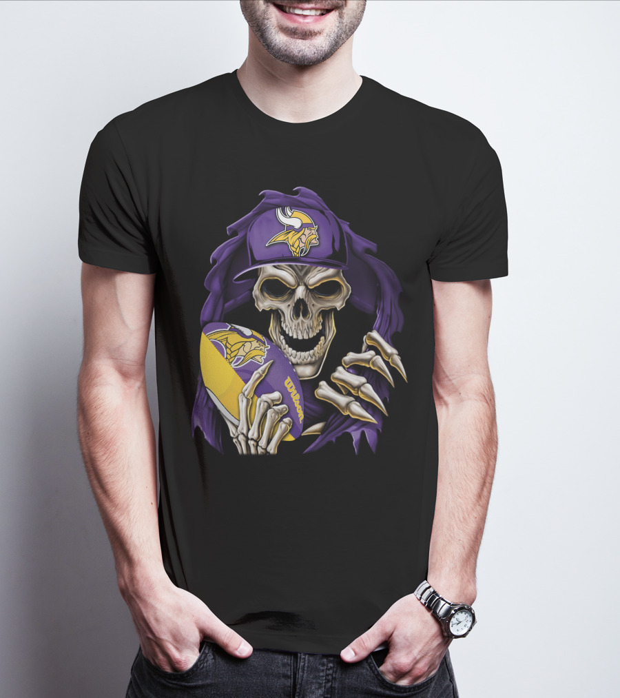 Minnesota Vikings Skull With Football And Cap T-Shirt