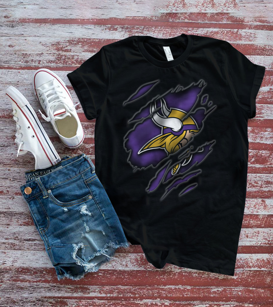 Torn Minnesota Vikings Logo Ripped Effect T-Shirt