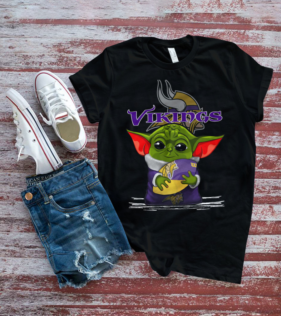 Vikings Baby Yoda Holding Minnesota Team Football T-Shirt