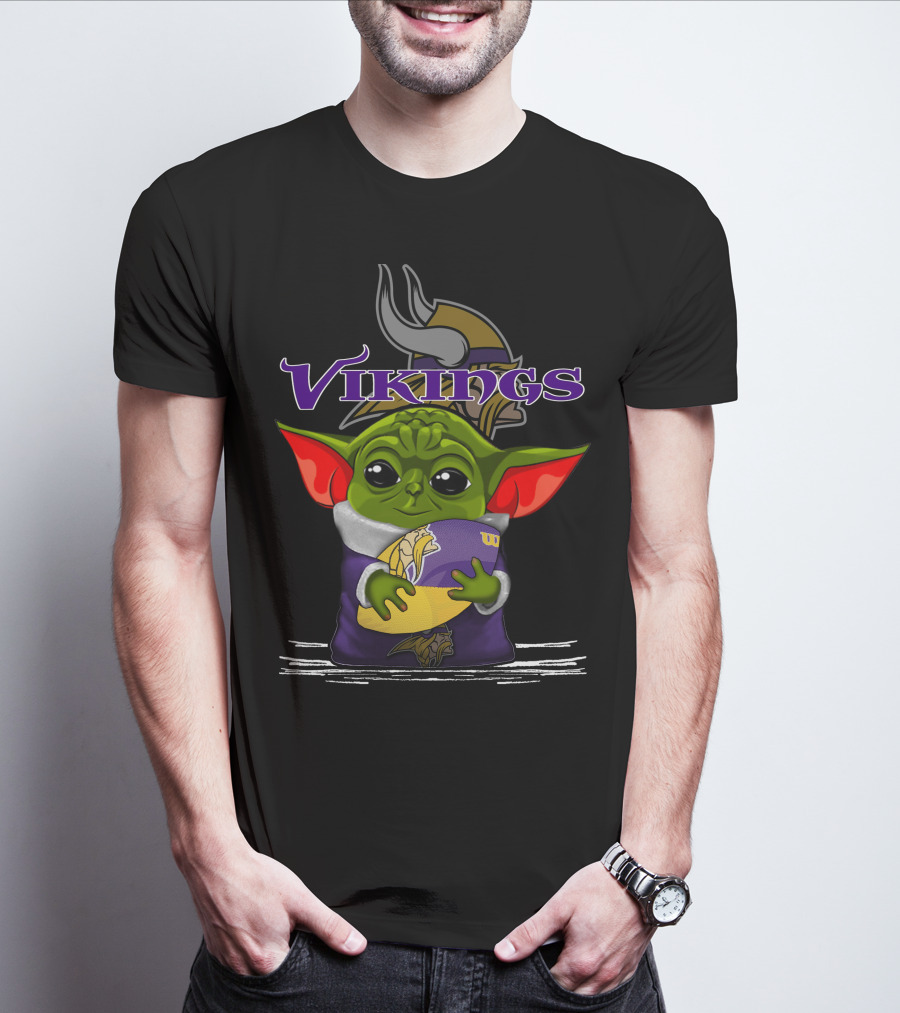 Vikings Baby Yoda Holding Minnesota Team Football T-Shirt