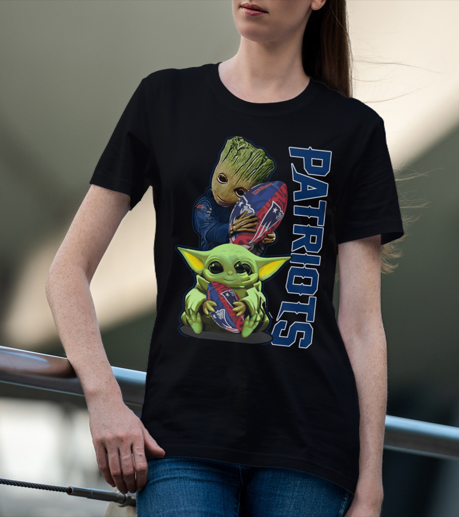 Grzd New England Patriots Baby Yoda And Groot Football Combo T-Shirt