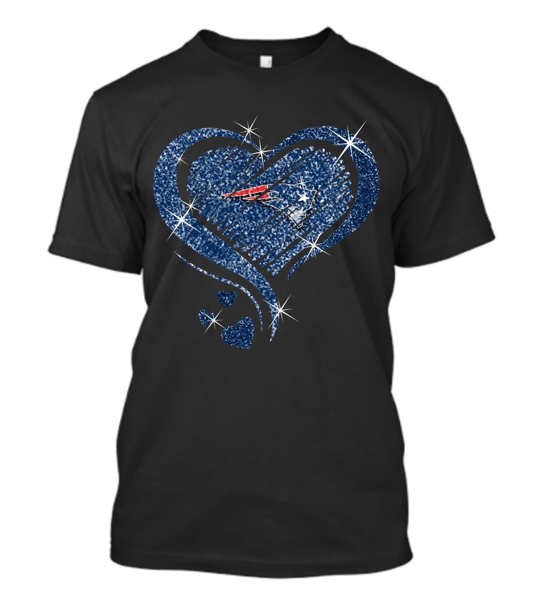 Heart Diamond New England Patriots Blue Sparkle T-Shirt