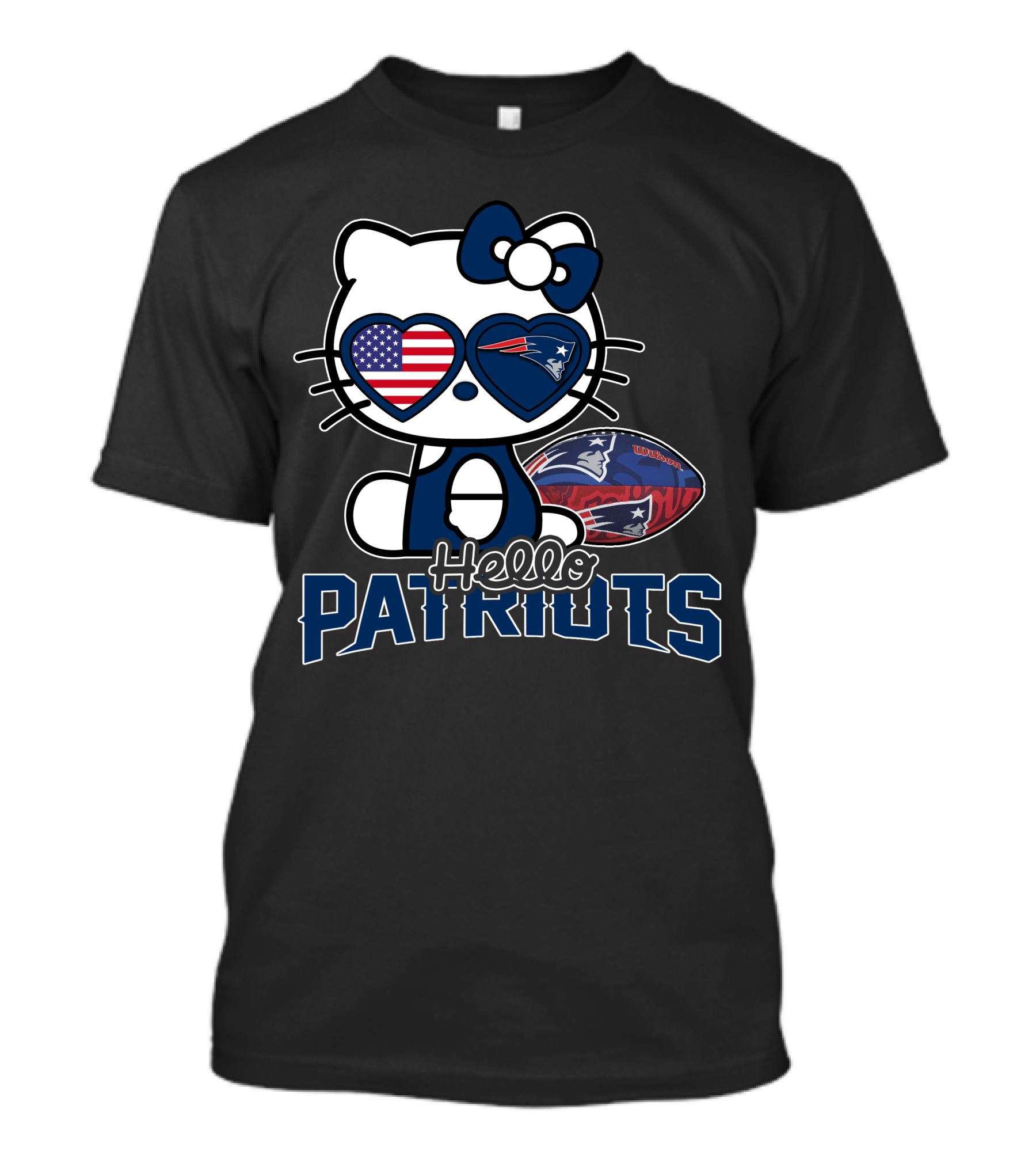 Hello Kitty New England Patriots Football Fan Icon With American Flag Sunglasses T-Shirt
