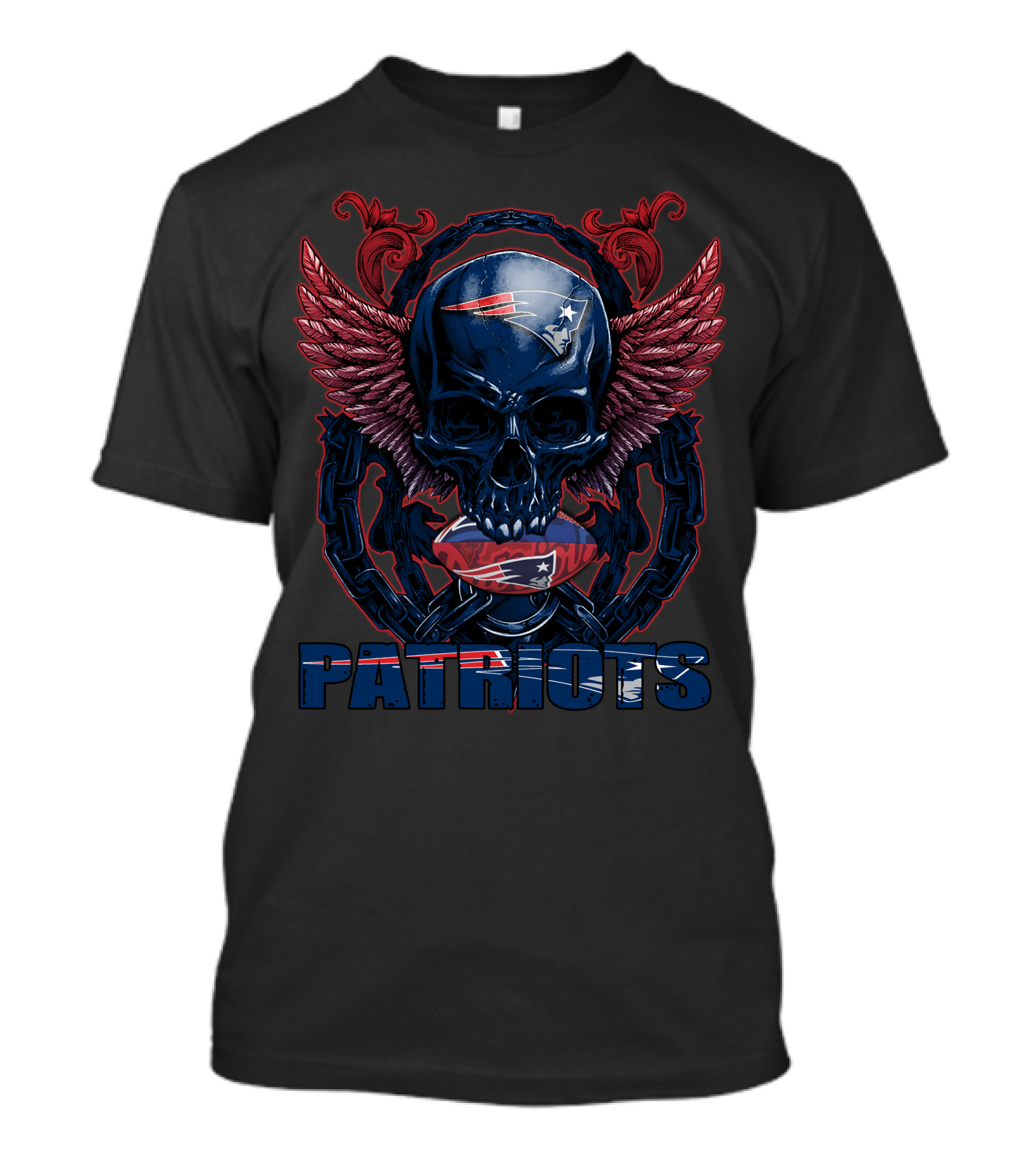 Skullfb New England Patriots Skull With Wings And Chains T-Shirt