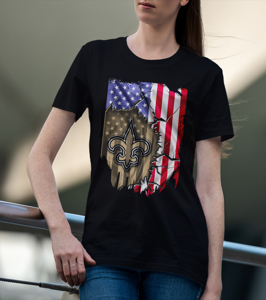 Flag V2 New Orleans Saints USA Flag Fleur-de-Lis T-Shirt