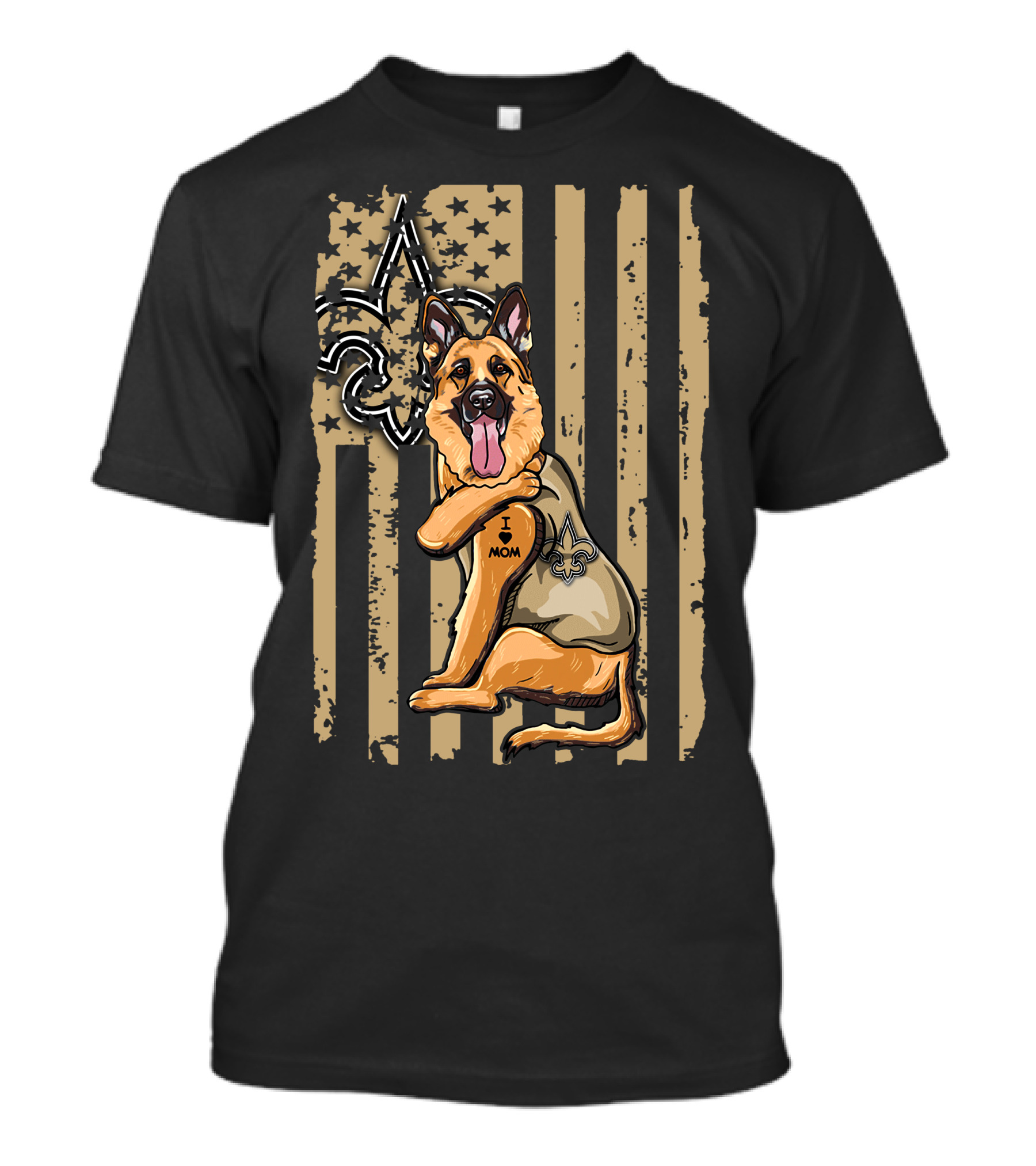 German Shepherd I Love Mom New Orleans Saints Fleur-de-Lis American Flag T-Shirt